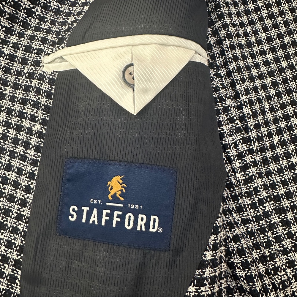 Stafford Classic Fit Sport Coat Blazer Jacket Men’s Size 40R Navy Check - Picture 11 of 15